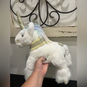 2001 Commonwealth Large Unicorn Rainbow Mane Yellow Ears Gold Hooves/Collar HTF